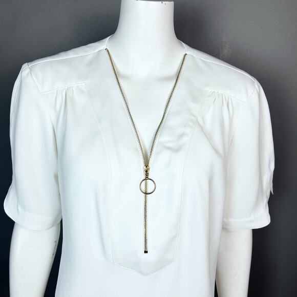 Trina Turk blouse top Large white short sleeve office summer coastal - Picture 3 of 9